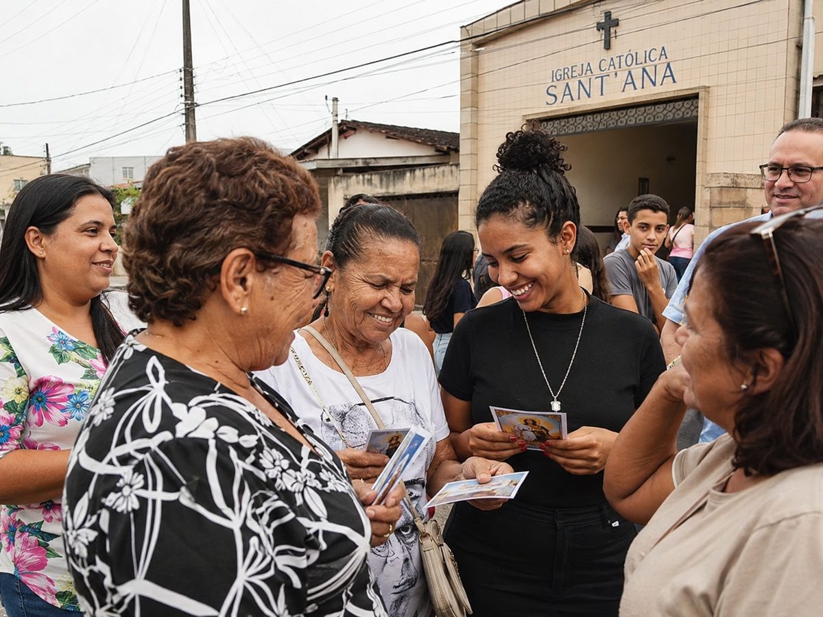 Bilhetinhos sendo entregues em grupo na igreja